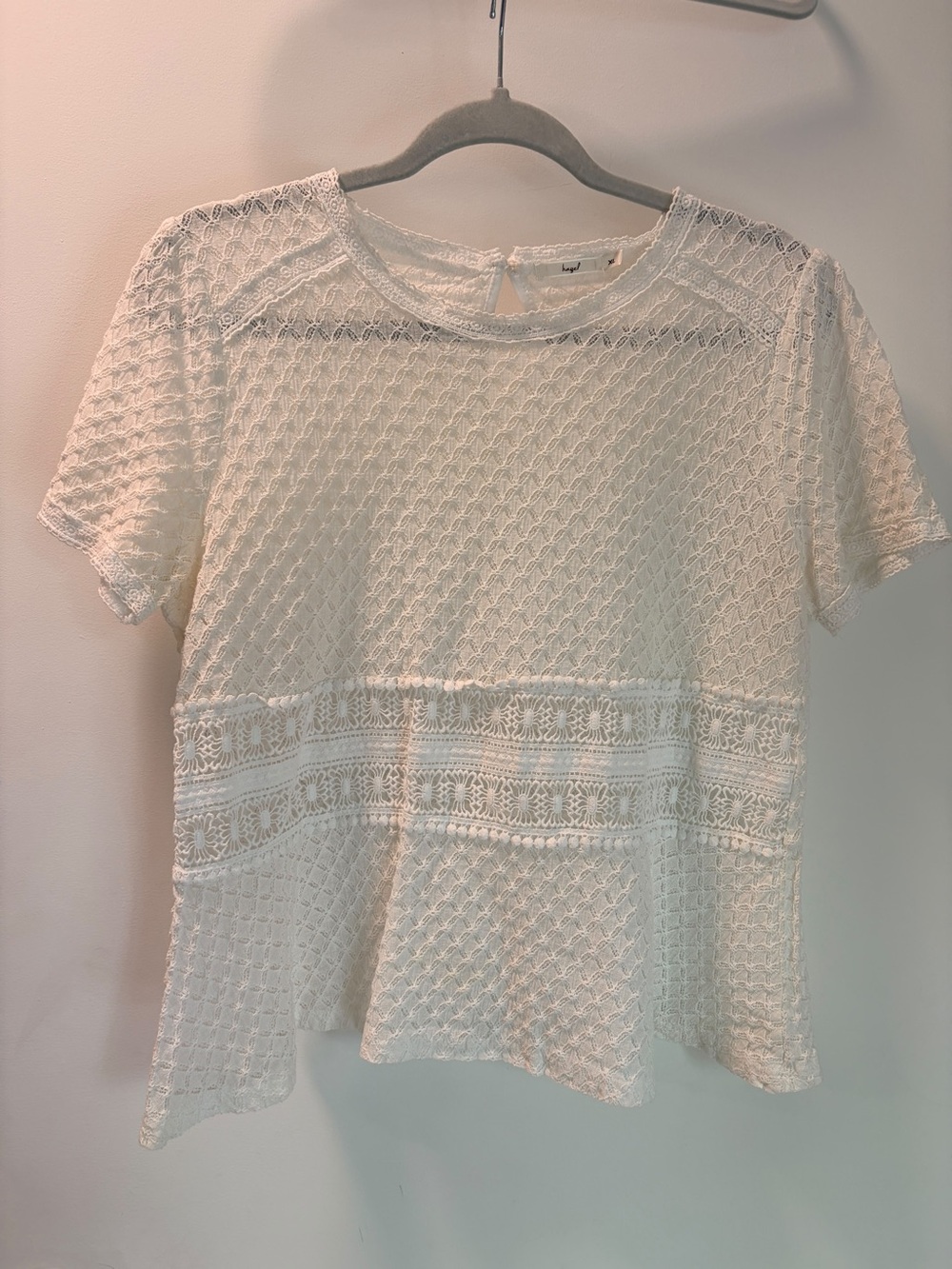 hazel White Crochet Peplum Lace Top